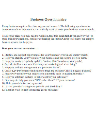 business questionnaire template