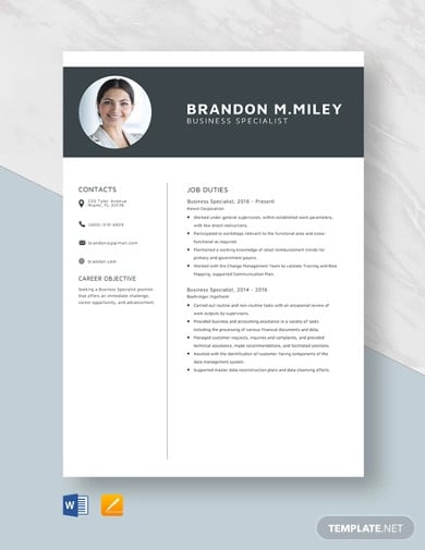 business specialist resume template