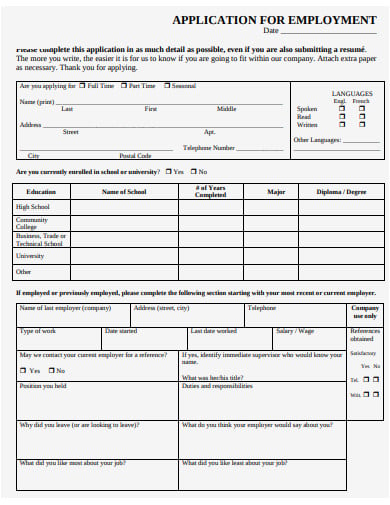 confidential application for employment