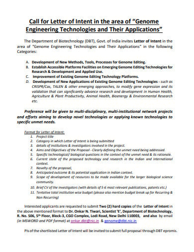 call for letter of intent in the area of engineering technologies template
