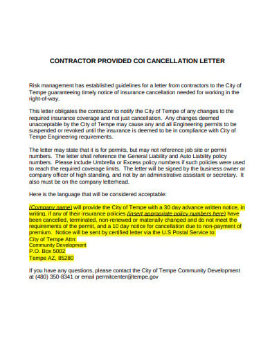 cancellation letter of contractor format