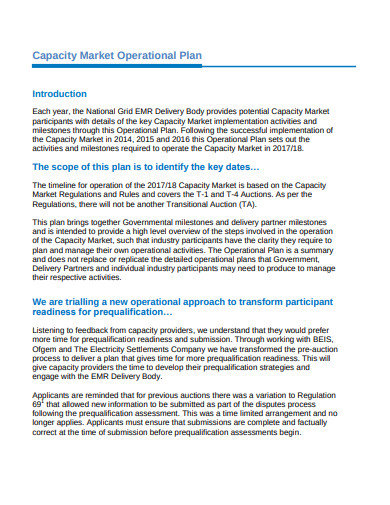 capacity market operational plan template