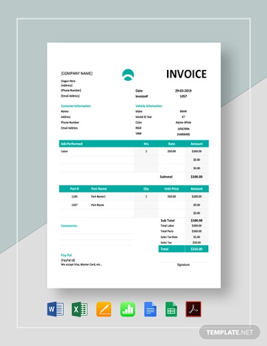 14+ Repair Invoice Templates in Google Docs | Google Sheets | XLS ...