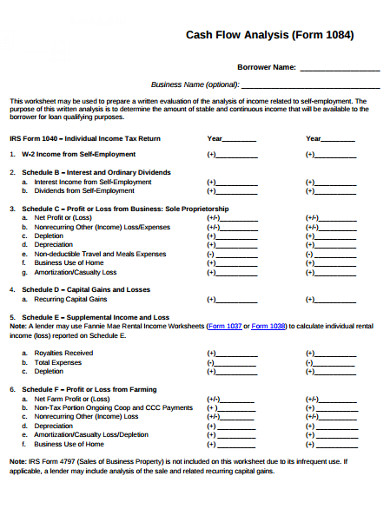cash flow analysis form template