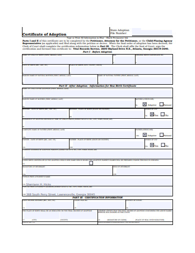 certificate of adoption form