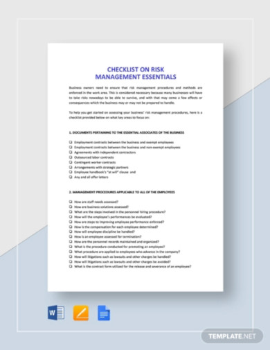 checklist risk management essentials template1