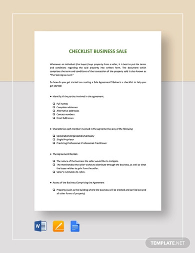 checklist sale of a business template