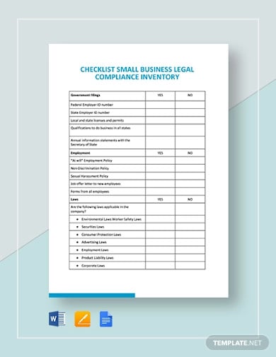 checklist small business legal compliance inventory template