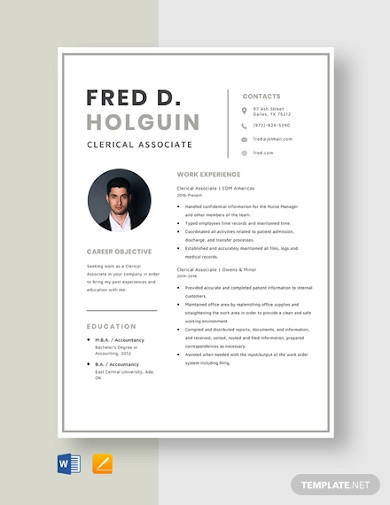 clerical associate resume template