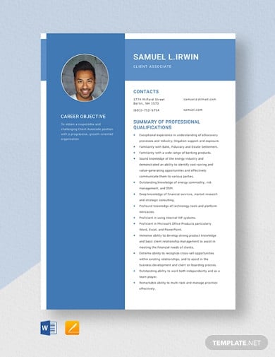 client associate resume template