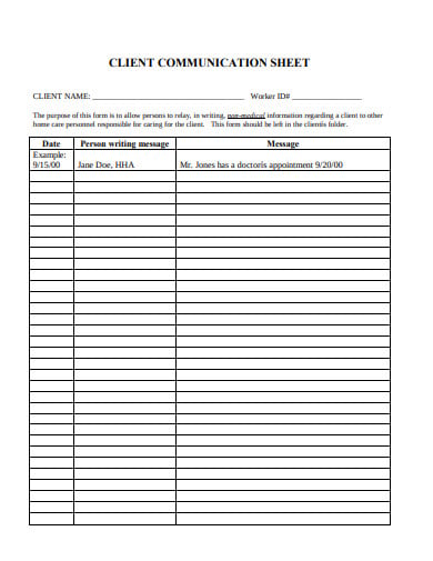 client-communication-sheet-template