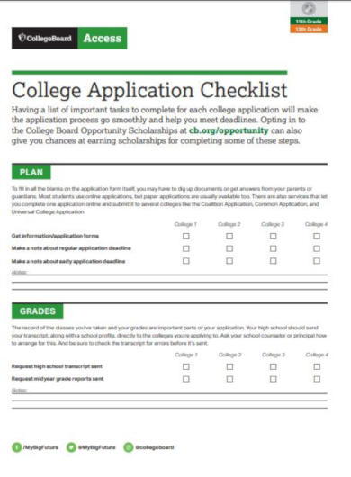 college application checklist template