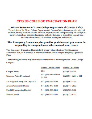 college evacuation plan