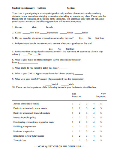 23+ Student Questionnaire Templates in Google Docs | Word | Pages | PDF