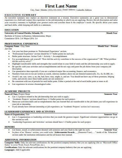 college of business resume