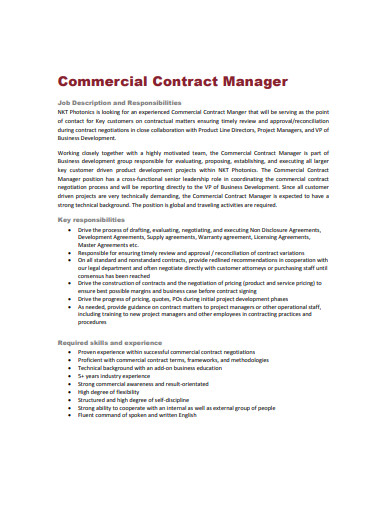 commercial contract manger template