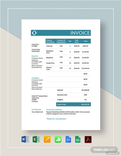 19+ Commercial Invoice Templates in Google Docs | Google Sheets | XLS ...