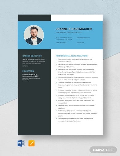communications associate resume template