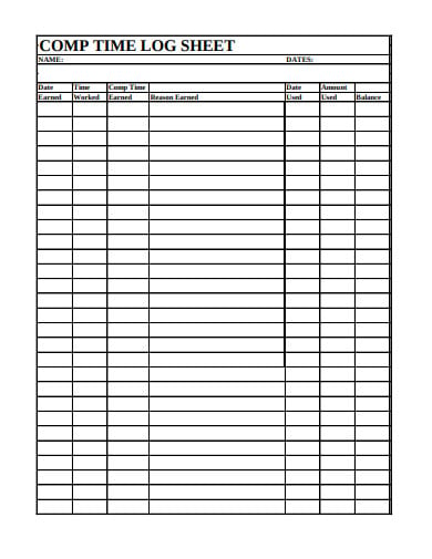 comp time log sheet template