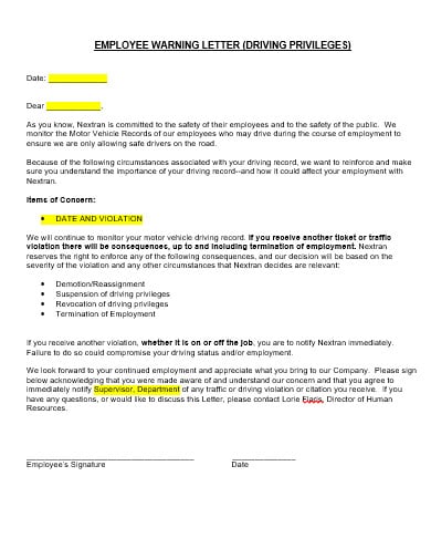 company employee warning letter