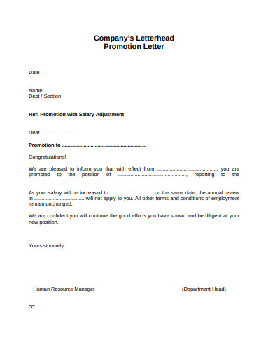 company letterhead promotion letter template