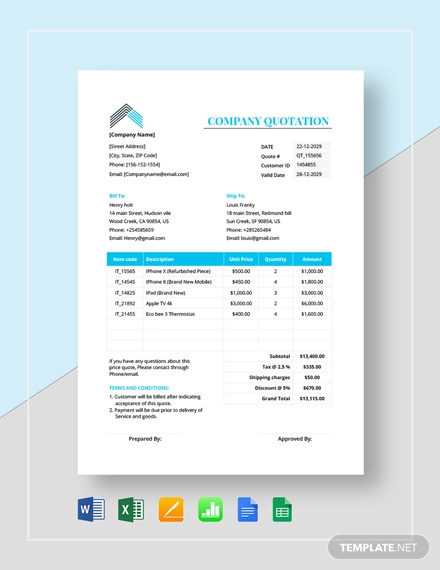 14+ Formal Quotation Template - Word, PDF, Google docs
