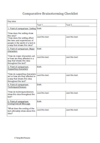 comparative brainstorming checklist template
