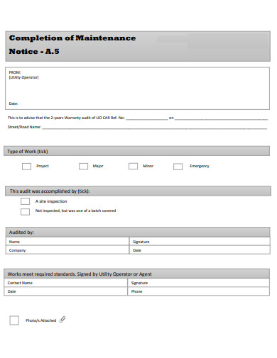 completion of maintenance notice template