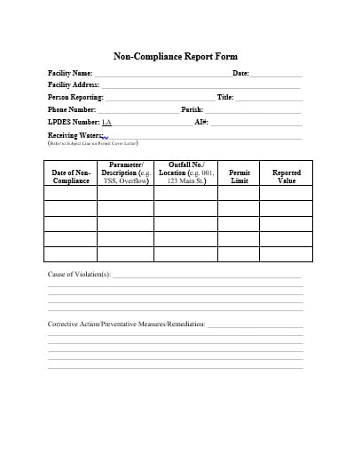 compliance report form template
