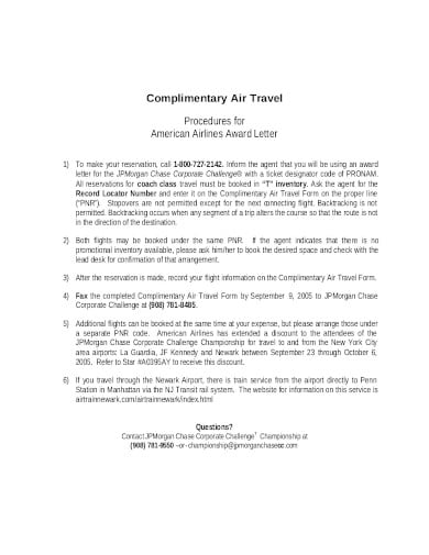 complimentary letter to american airline