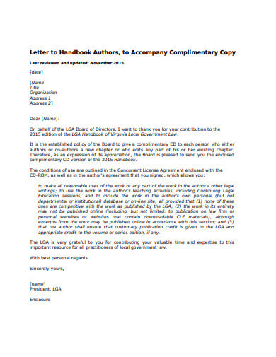 complimentary letter to company