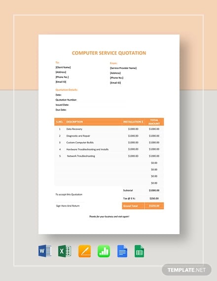 computer service quotation format template