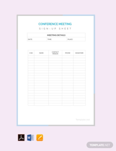 conference sign up sheet template