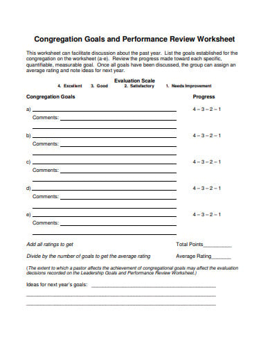 congregation goals and performance review workasheet template