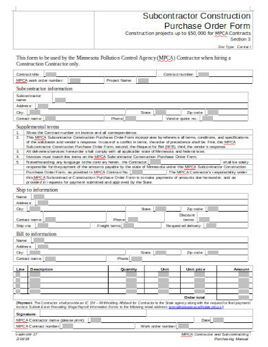 construction purchase order