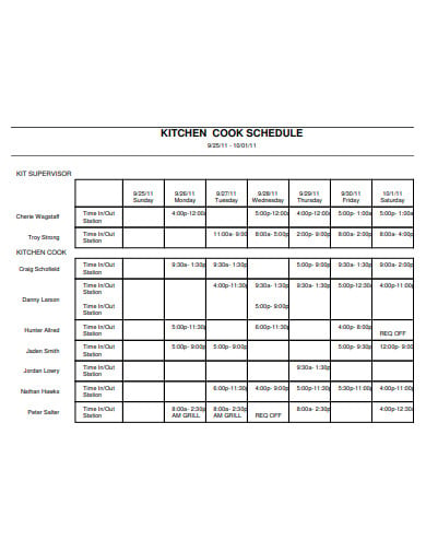 cooking kitchen schedule