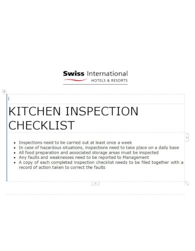 corporate kitchen inspection checklist