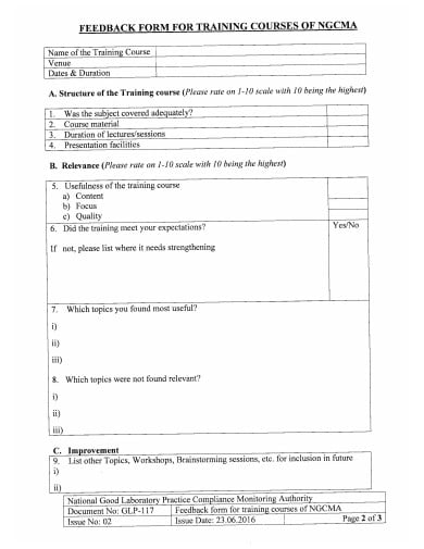 courses training feedback form