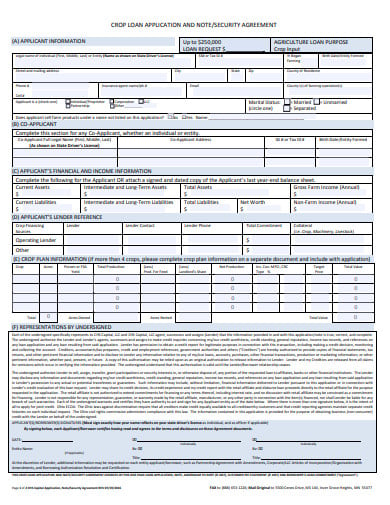 crop loan application note agreement templates