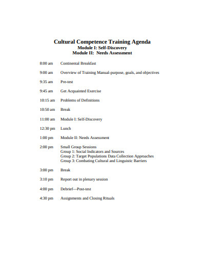 cultural competence training agenda template