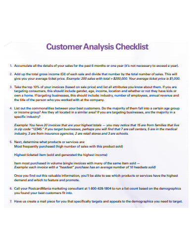 customer analysis checklist template
