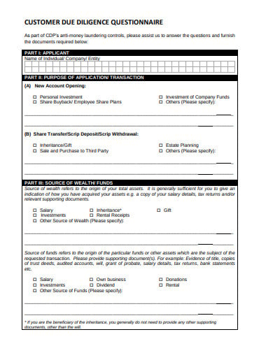 customer due diligence questionnaire templates