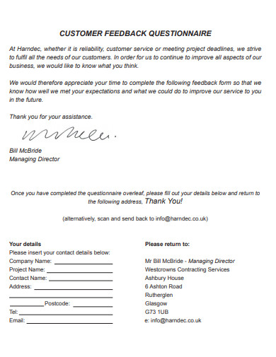 21+ Feedback Questionnaire Templates in PDF