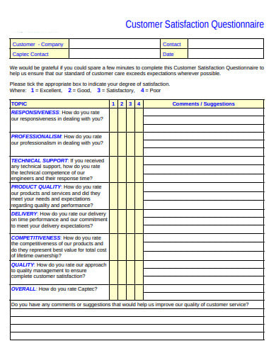 customer satisfaction questionnaire templates