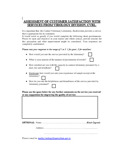 customer survey questionnaire template