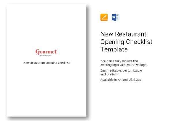 customizable new restaurant opening checklist template