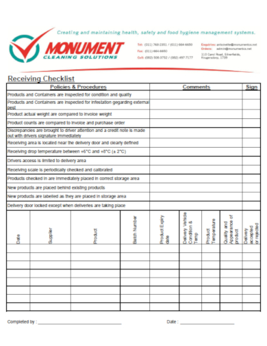 11  Receiving Checklist Templates PDF Google Docs Word Pages