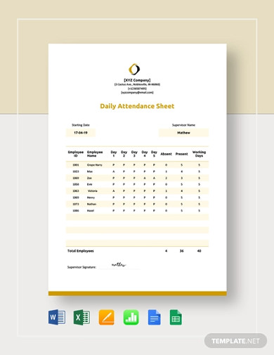 daily attendance sheet template