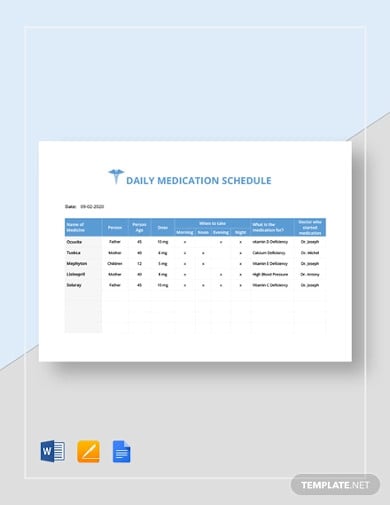 8+ Medication Schedule Templates in Google Docs | Google Sheets | XLS ...