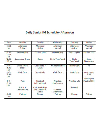 daily schedule afternoon